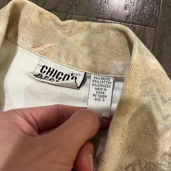 Chicos 0 Womens Art to Wear Jacket Lightweight Denim Primitive Drawings Aztec - Picture 3 of 7